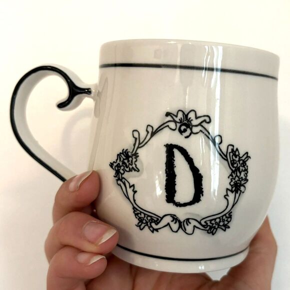 Katie Mandy Mug Letter Monogram Initial D ~ Green Stripe Inside Coffee Cup Mug - Picture 3 of 8